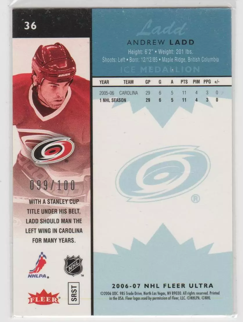 2006-07 Ultra Ice Medallion #36 Andrew Ladd099\100 1