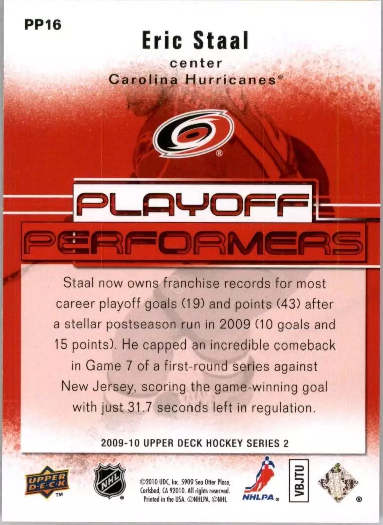 2009-10 Upper Deck Playoff Performers #PP16 Eric Staal 1