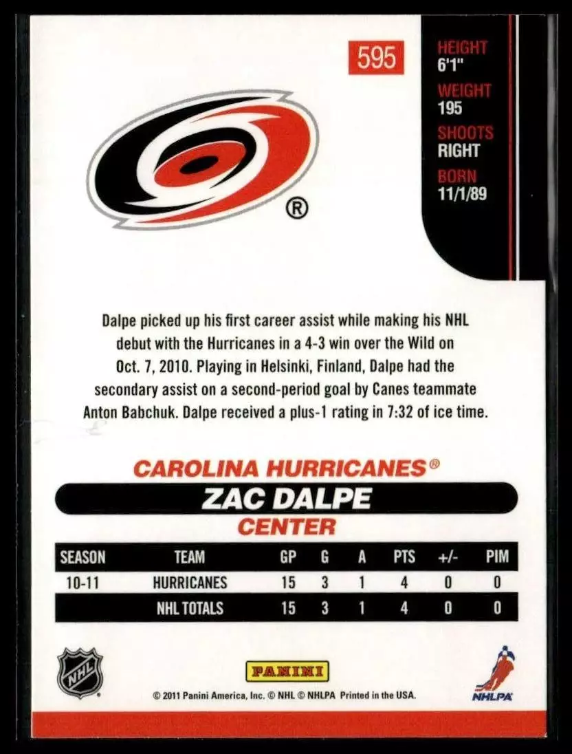 2010-11 Score #595 Zac Dalpe RC 1