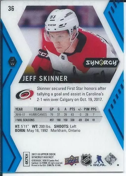 2017-18 Synergy Blue #36 Jeff Skinner 1