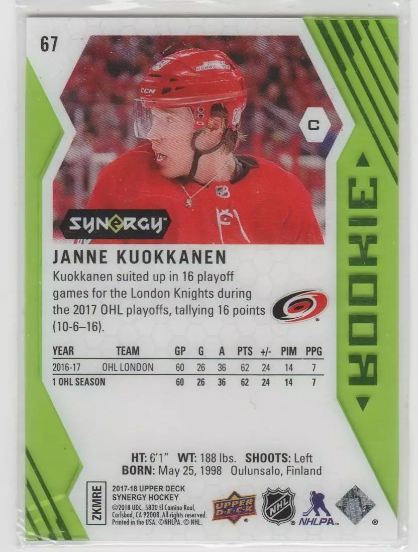 2017-18 Synergy Green #67 Janne Kuokkanen 1