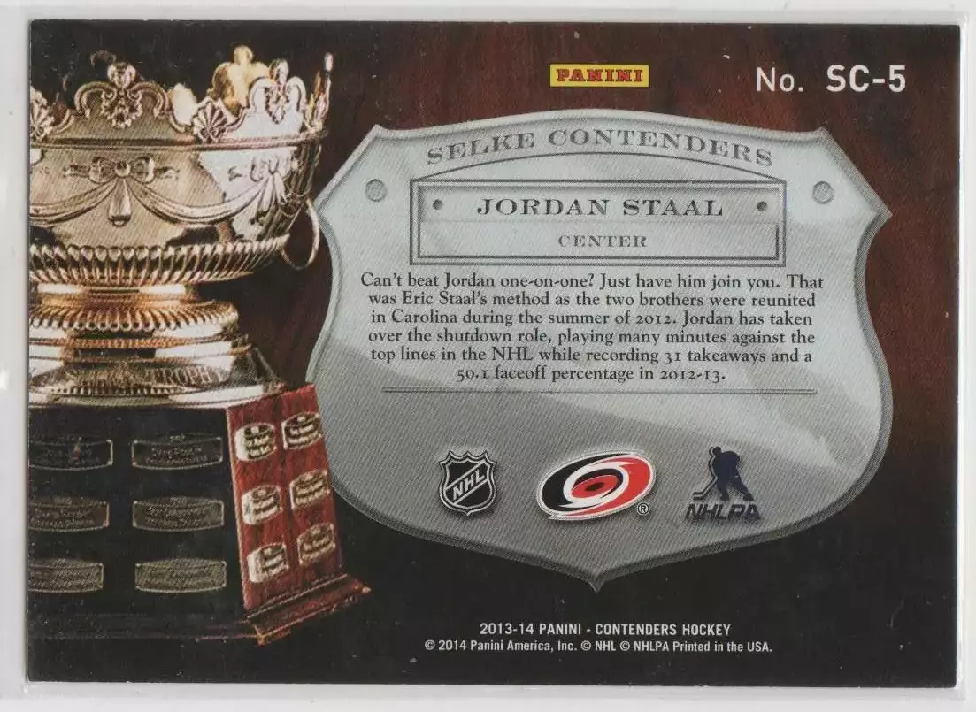 2013-14 Panini Contenders Selke Contenders #SC5 Jordan Staal 435\499 1