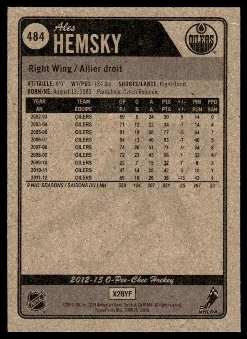 2012-13 O-Pee-Chee #484 Ales Hemsky 1