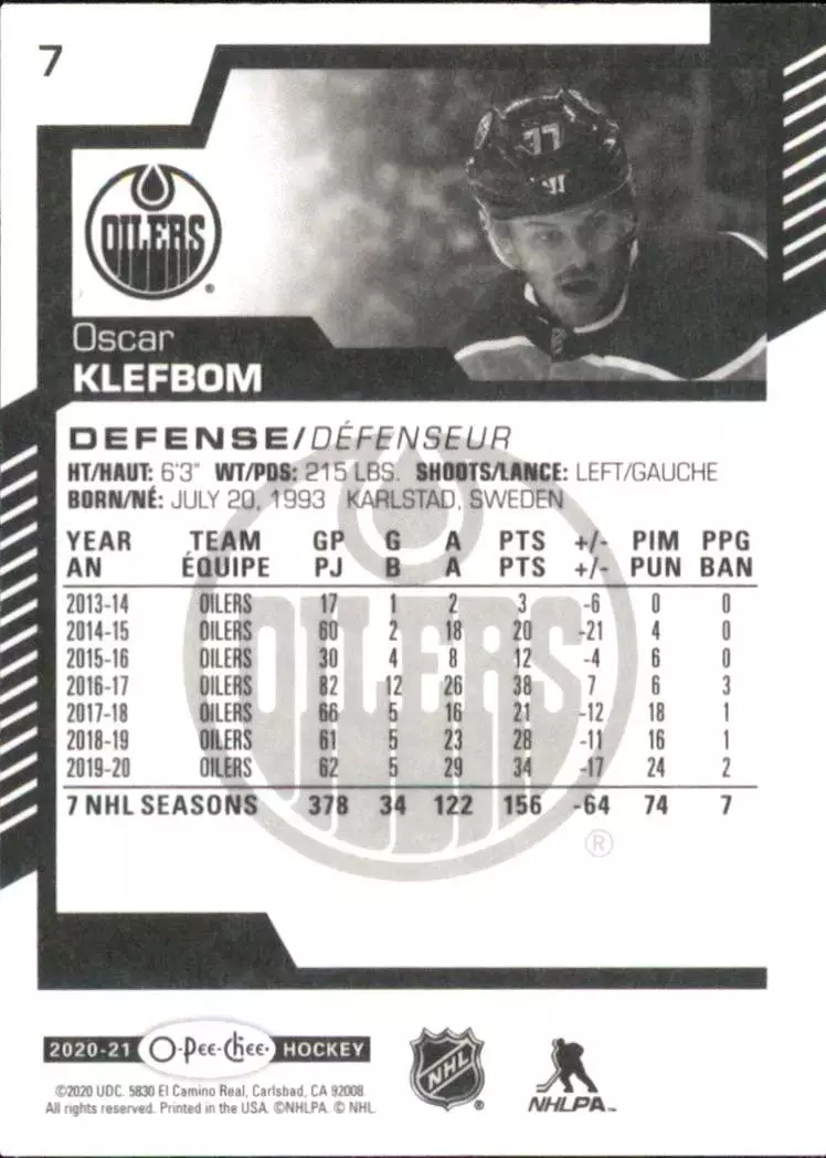 2020-21 O-Pee-Chee #7 Oscar Klefbom 1
