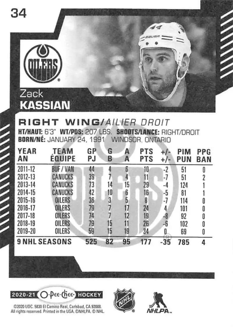 2020-21 O-Pee-Chee #34 Zack Kassian 1