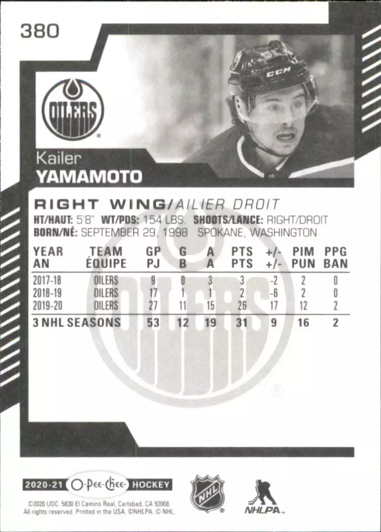 2020-21 O-Pee-Chee #380 Kailer Yamamoto 1