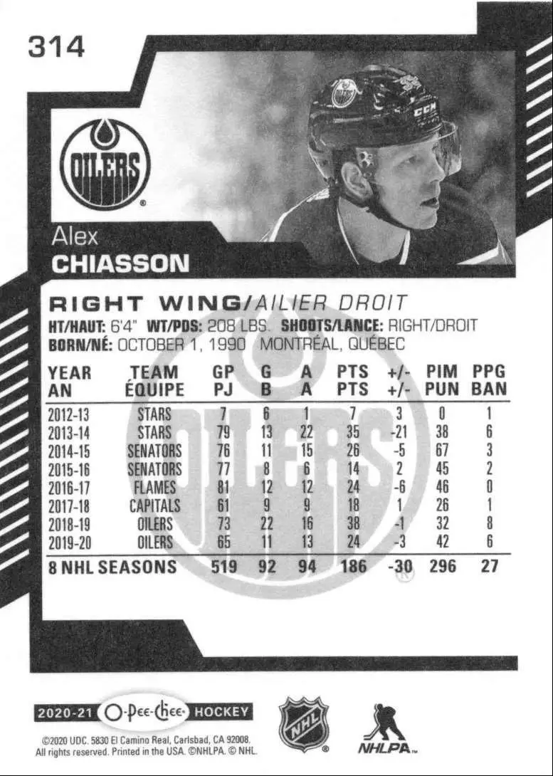 2020-21 O-Pee-Chee #314 Alex Chiasson 1