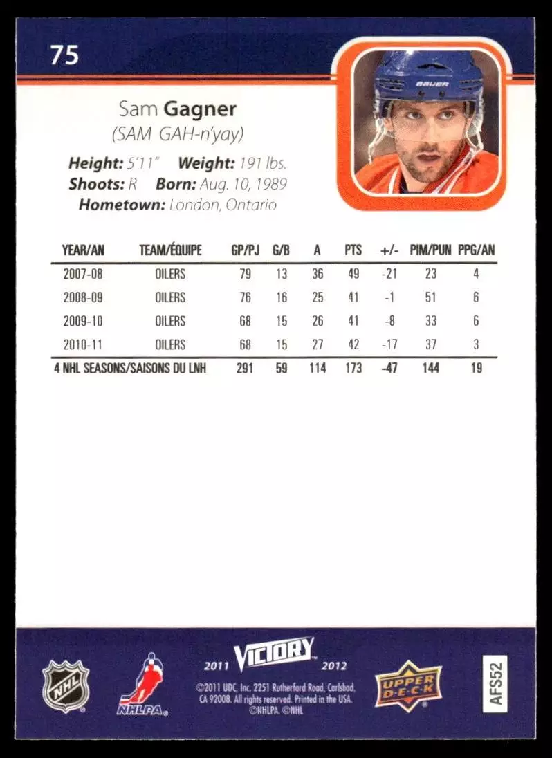 2011-12 Upper Deck Victory #75 Sam Gagner 1