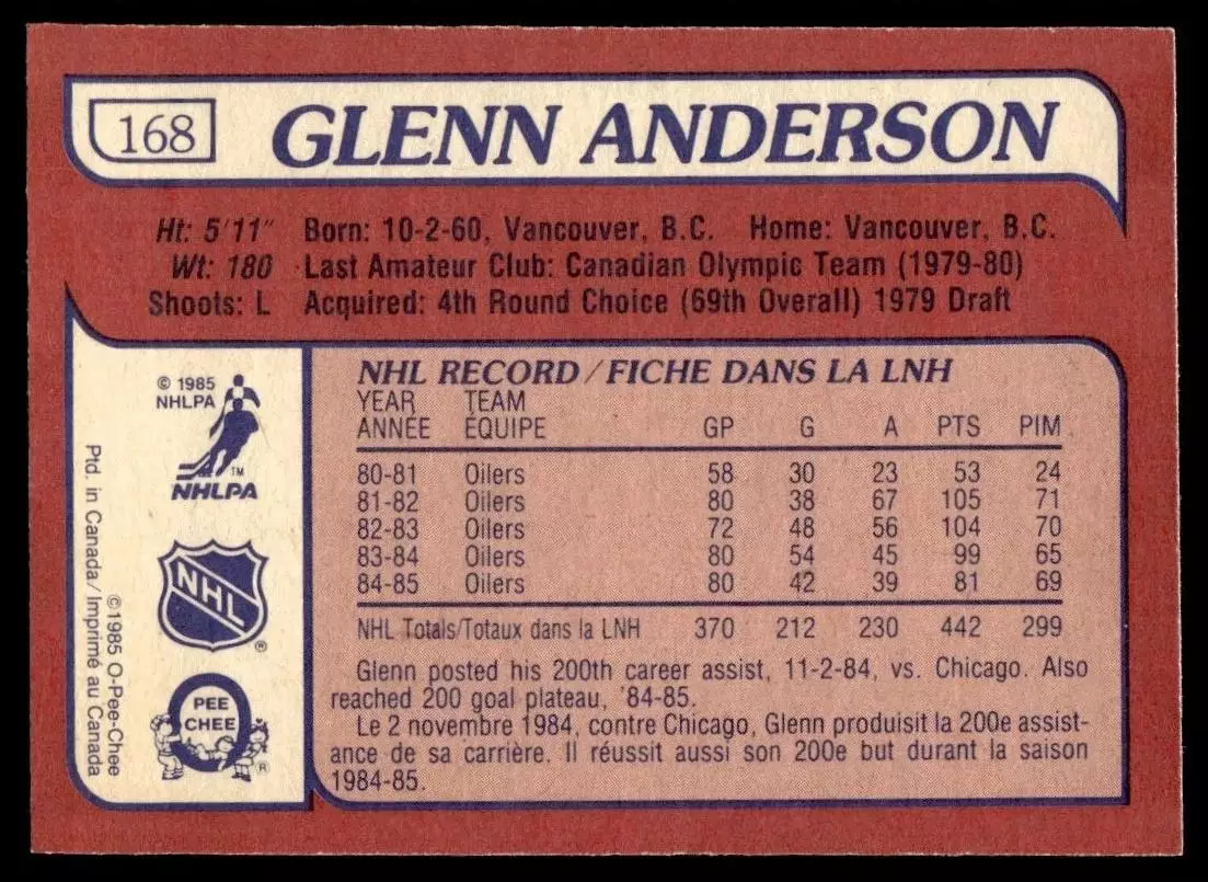 1985-86 O-Pee-Chee #168 Glenn Anderson 1