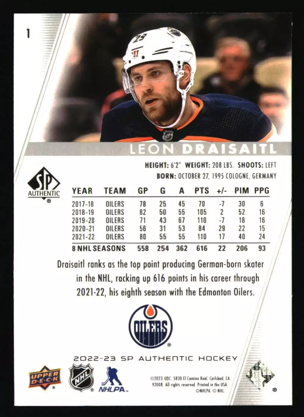 2022-23 SP Authentic #1 Leon Draisaitl 1