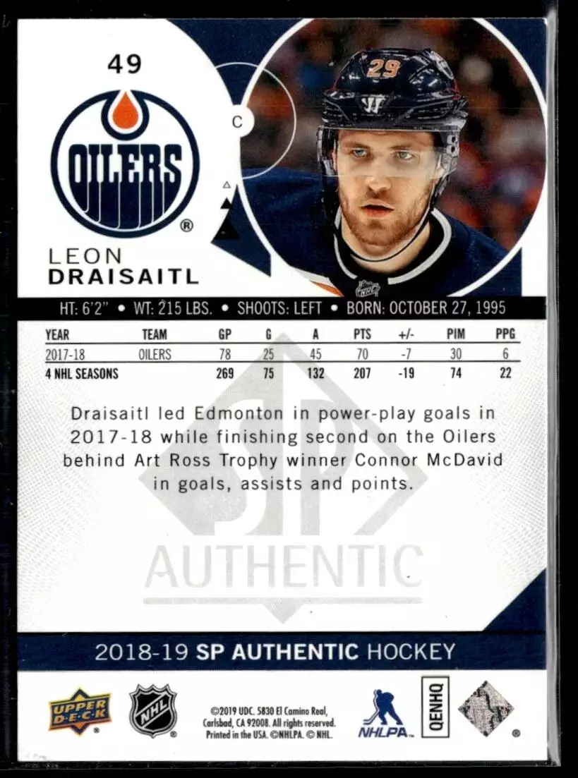 2018-19 SP Authentic #49 Leon Draisaitl 1