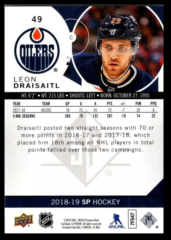 2018-19 SP Blue #49 Leon Draisaitl 1
