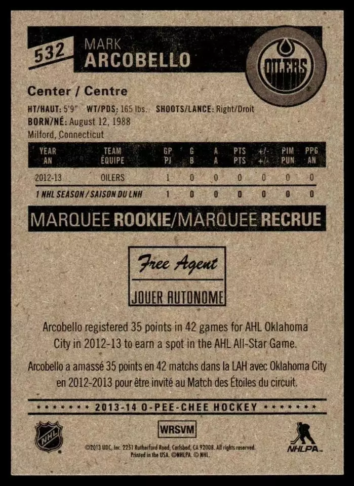 2013-14 O-Pee-Chee #532 Mark Arcobello RC 1