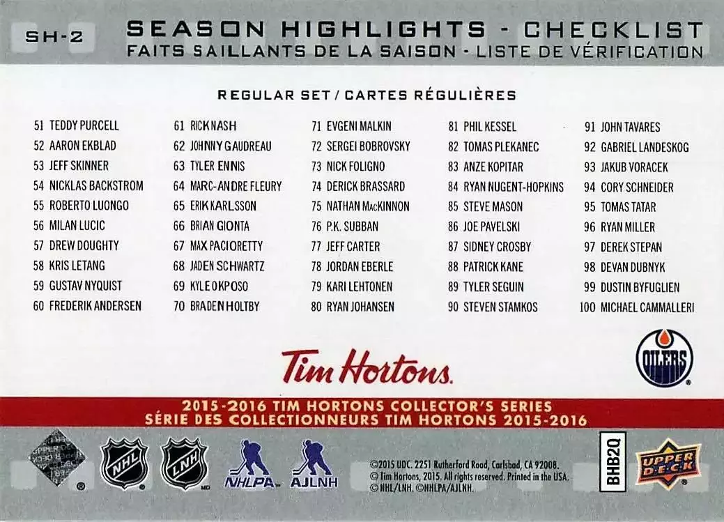 2015-16 Upper Deck Tim Hortons Season Highlights #SH2 Jordan Eberle 1