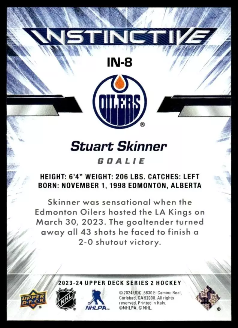 2023-24 Upper Deck Instinctive #IN8 Stuart Skinner 1