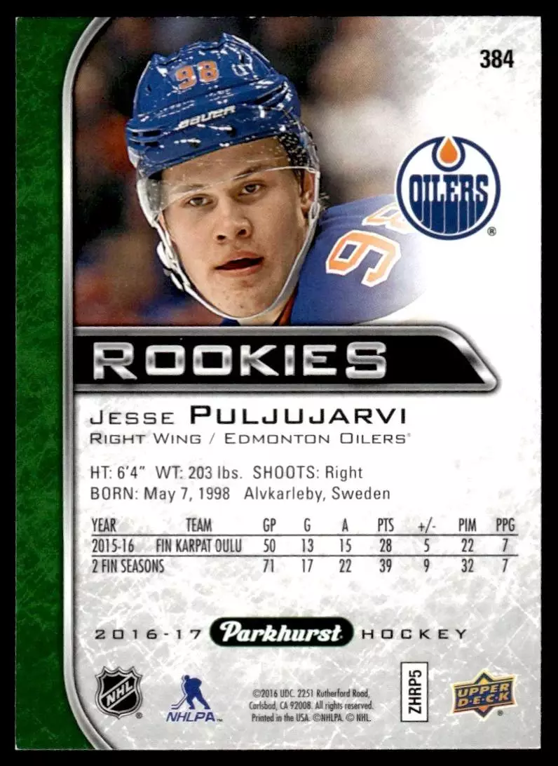 2016-17 Parkhurst #384 Jesse Puljujarvi RC 1