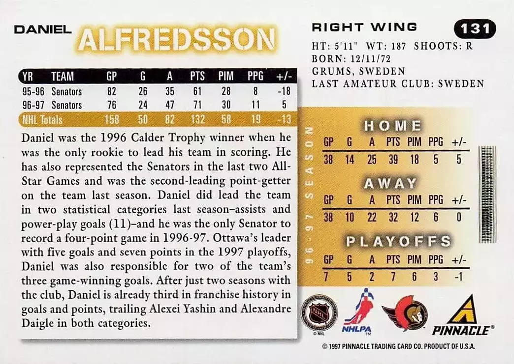 1997-98 Score #131 Daniel Alfredsson 1