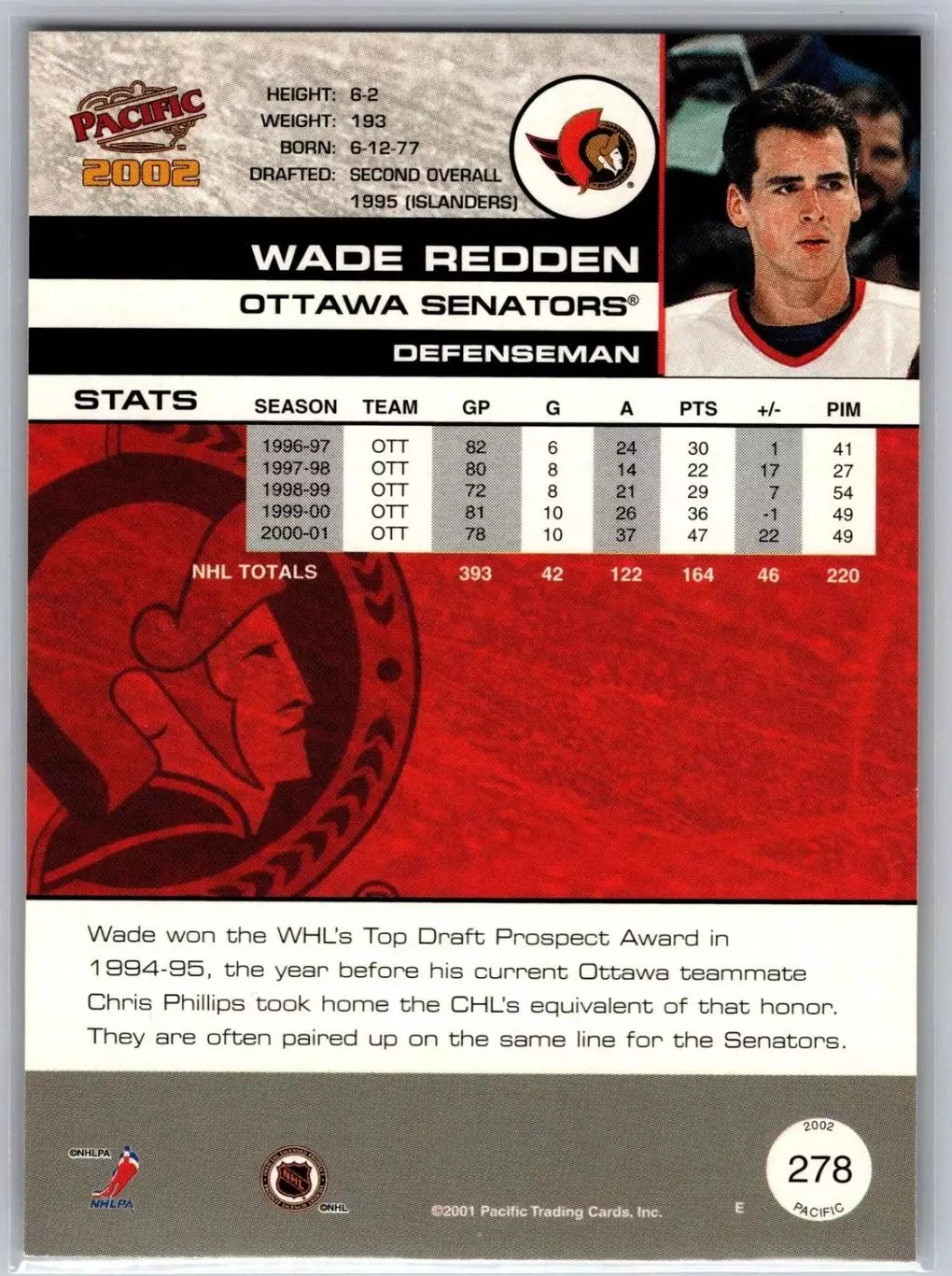 2001-02 Pacific #278 Wade Redden 1