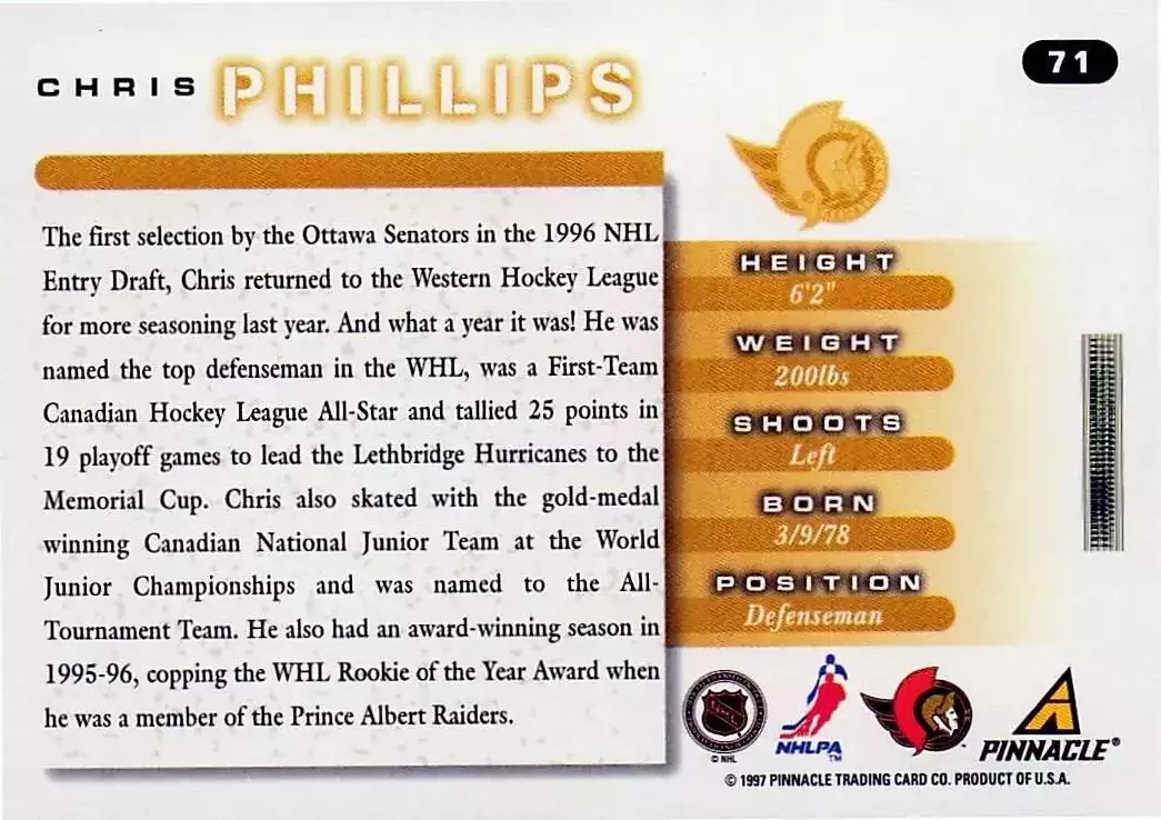 1997-98 Score #71 Chris Phillips 1