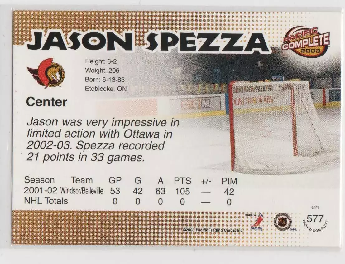 2002-03 Pacific Complete #577 Jason Spezza 1