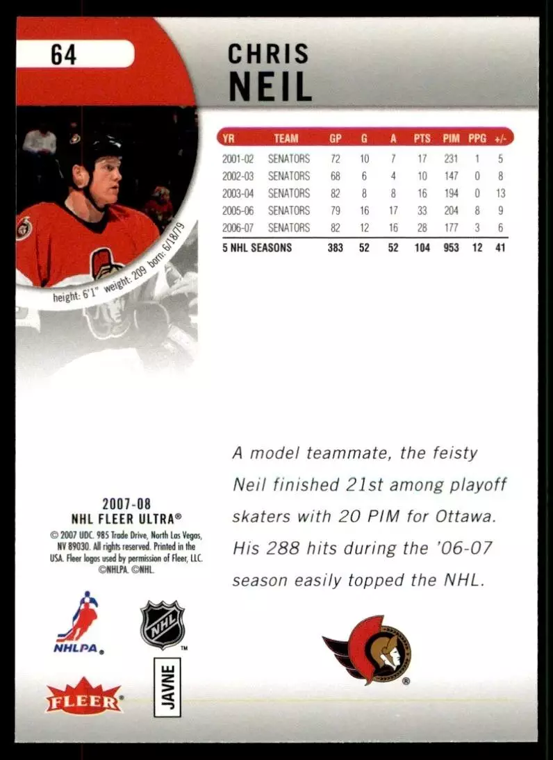 2007-08 Ultra #64 Chris Neil 1