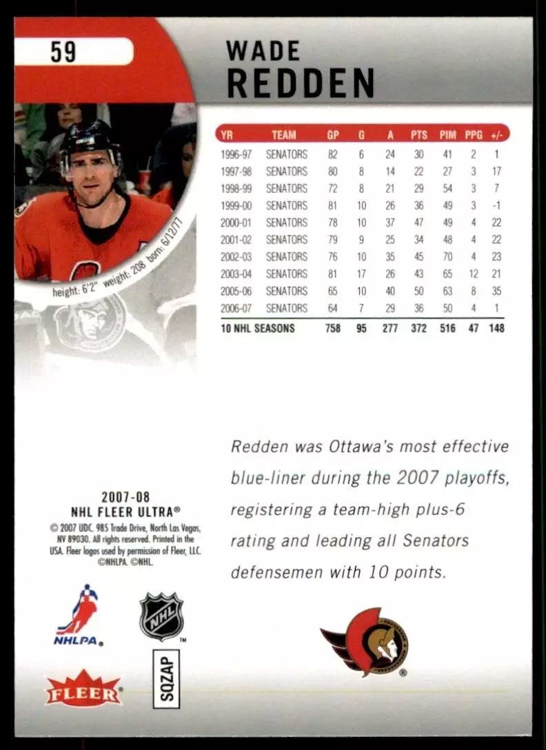 2007-08 Ultra #59 Wade Redden 1