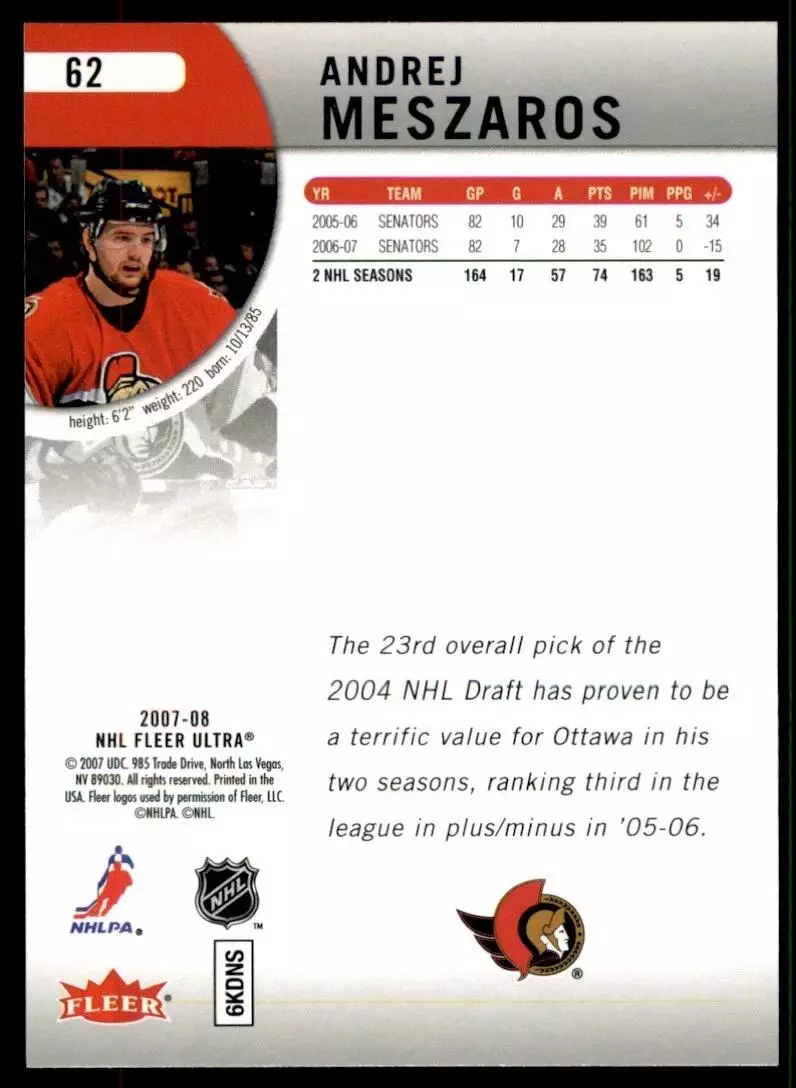 2007-08 Ultra #62 Andrej Meszaros 1