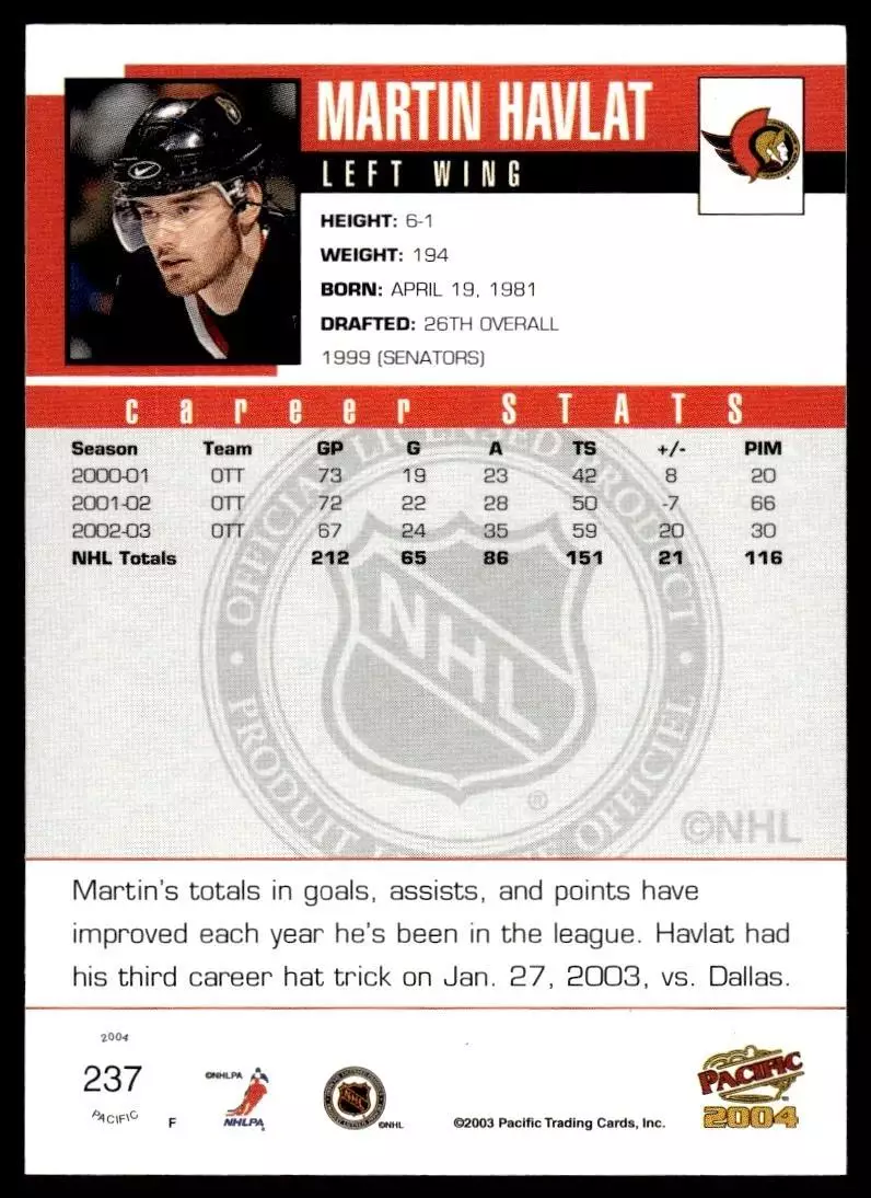 2003-04 Pacific #237 Martin Havlat 1