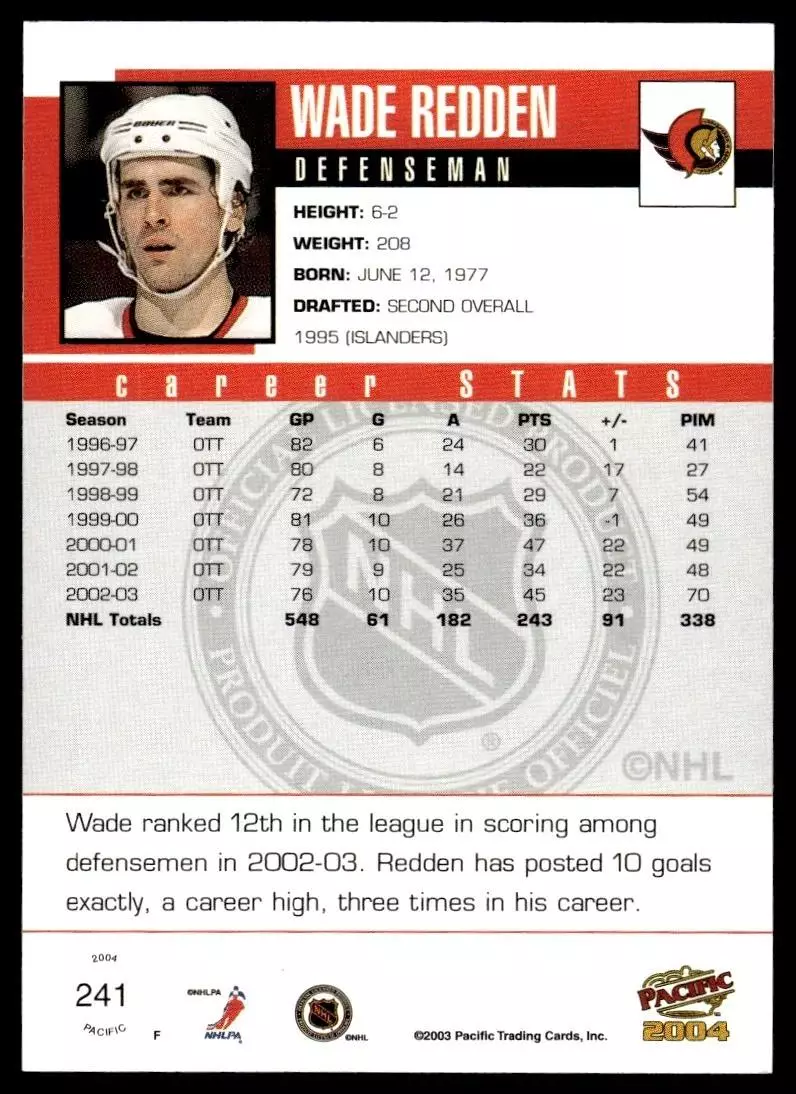 2003-04 Pacific #241 Wade Redden 1