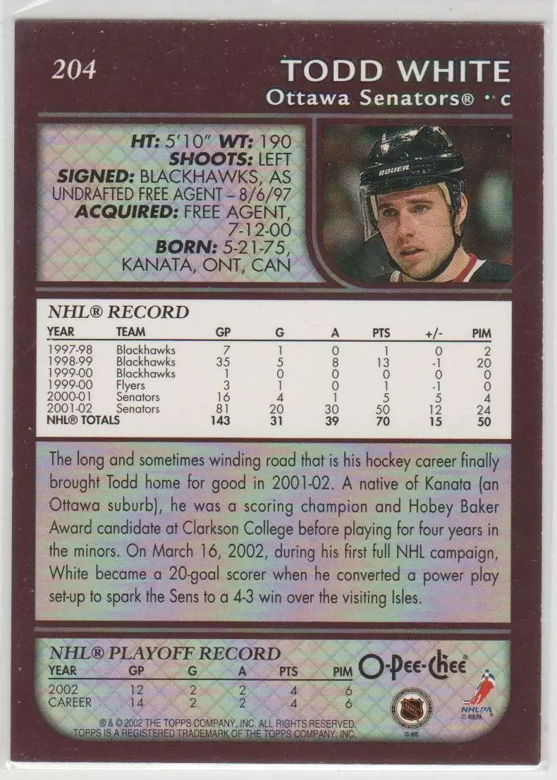 2002-03 O-Pee-Chee #204 Todd White 1