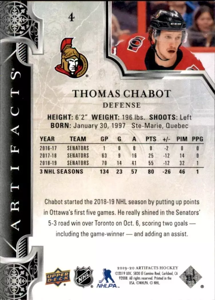 2019-20 Artifacts #4 Thomas Chabot 1