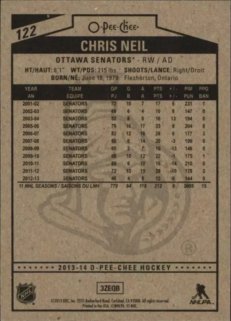 2013-14 O-Pee-Chee #122 Chris Neil 1