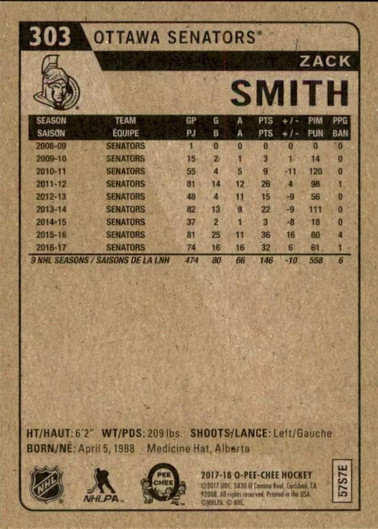 2017-18 O-Pee-Chee Retro #303 Zack Smith 1