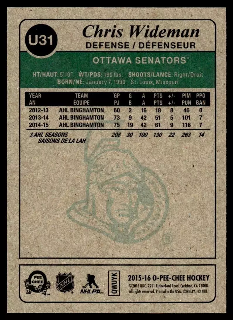 2015-16 O-Pee-Chee Update Retro #U31 Chris Wideman 1