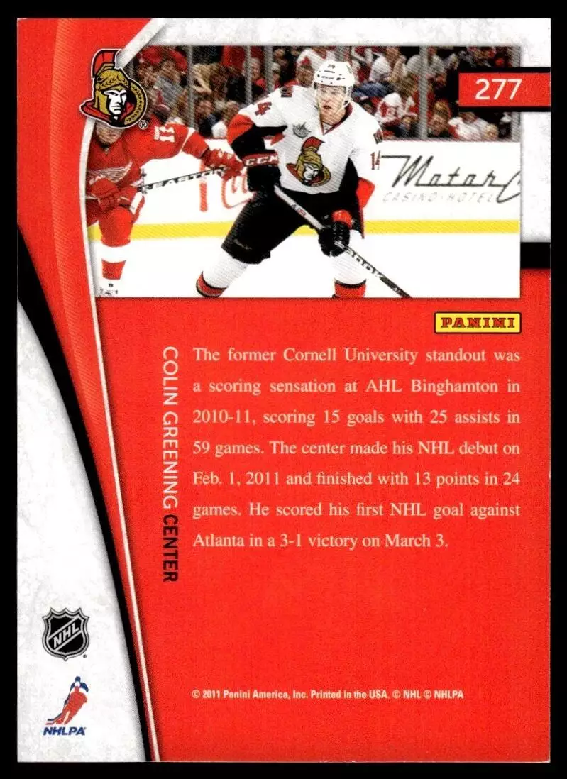 2011-12 Pinnacle #277 Colin Greening RC 1