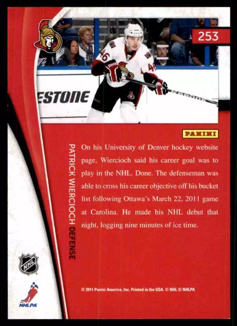 2011-12 Pinnacle #253 Patrick Wiercioch RC 1