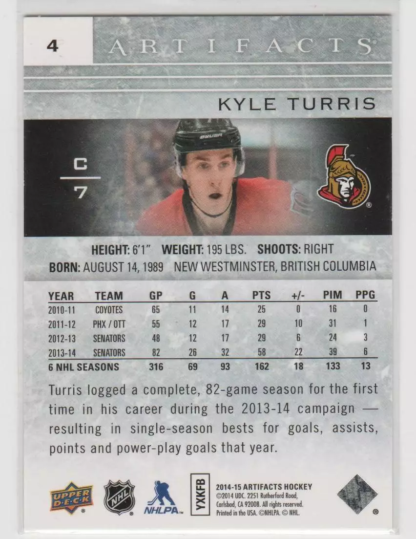2014-15 Artifacts Ruby #4 Kyle Turris 081\599 1