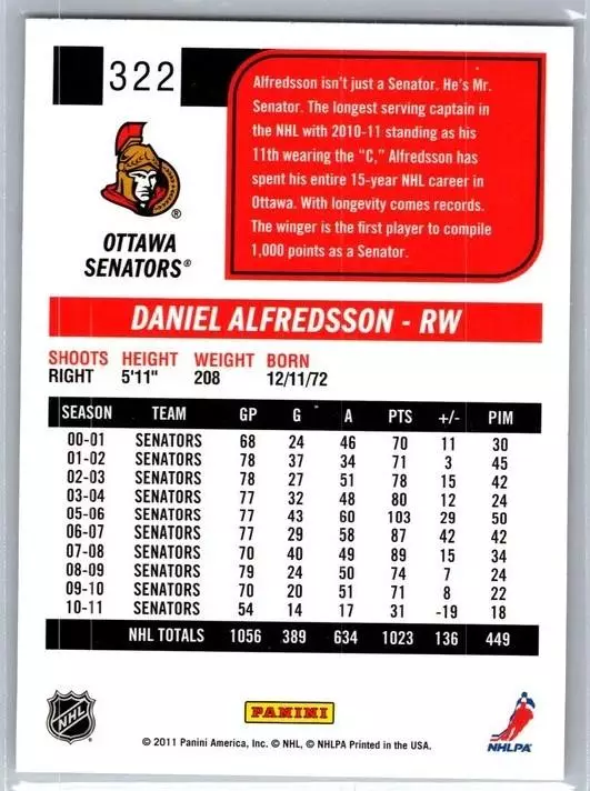 2011-12 Score #322 Daniel Alfredsson 1