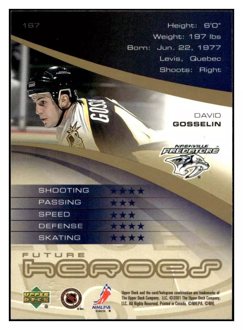 2000-01 Upper Deck Heroes #167 David Gosselin RC 1
