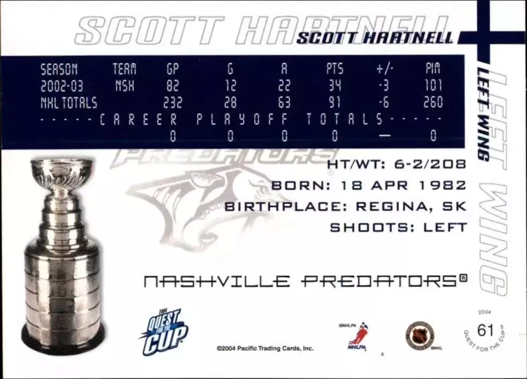 2003-04 Pacific Quest for the Cup #61 Scott Hartnell 1