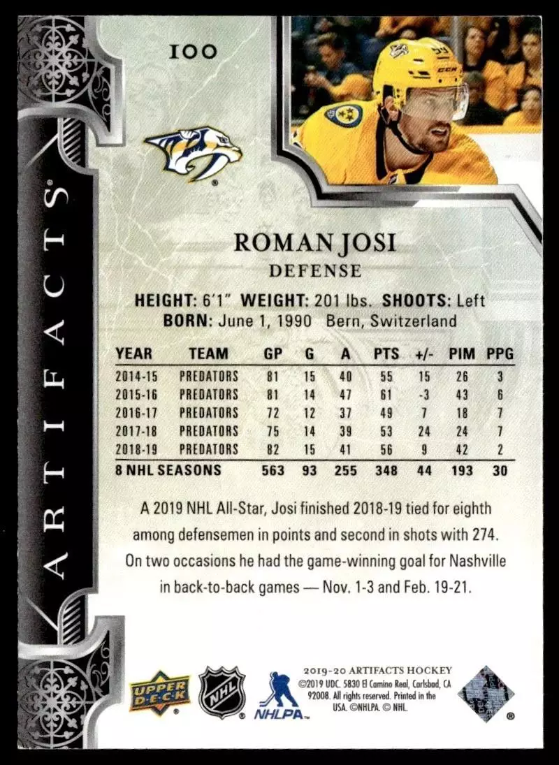 2019-20 Artifacts #100 Roman Josi 1