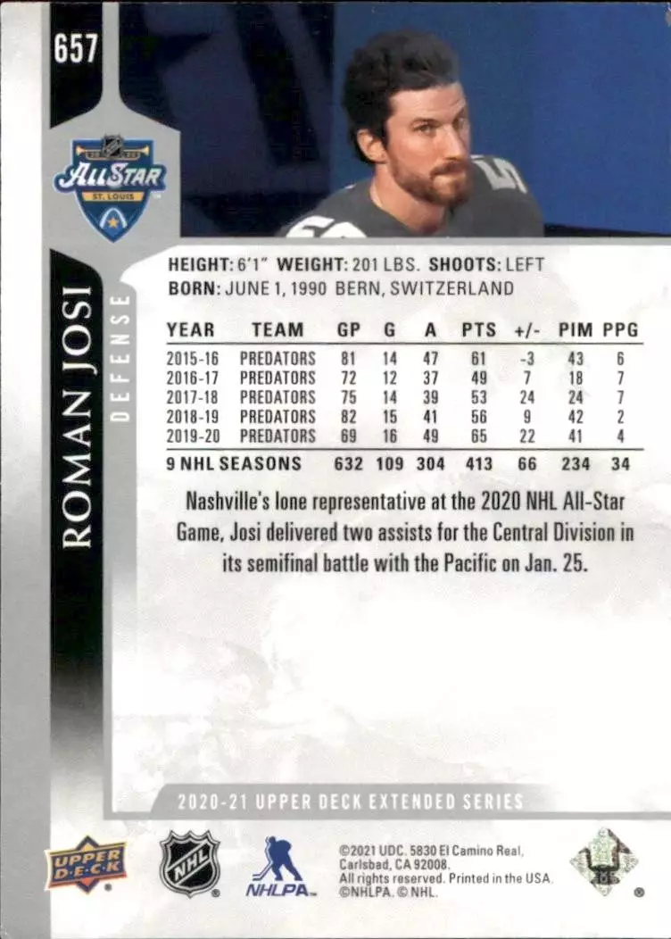 2020-21 Upper Deck #657 Roman Josi AS 1