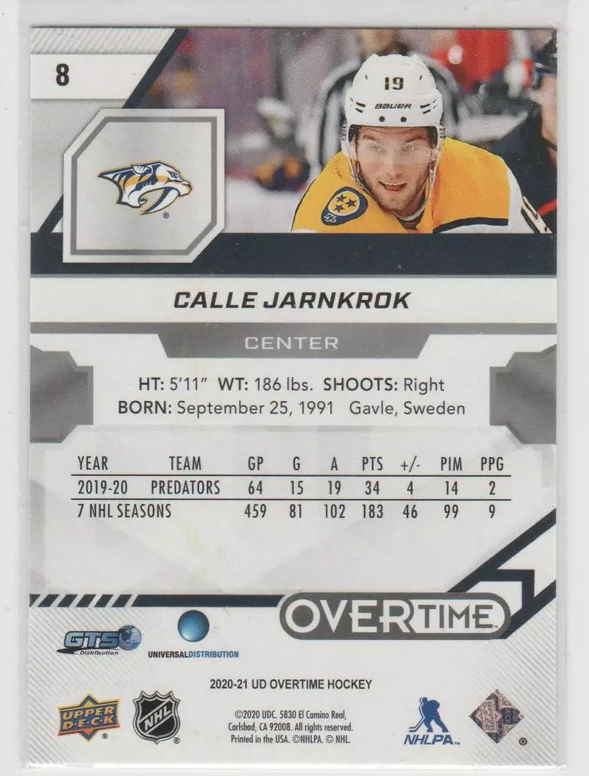 2020-21 Upper Deck Overtime #8 Calle Jarnkrok 1