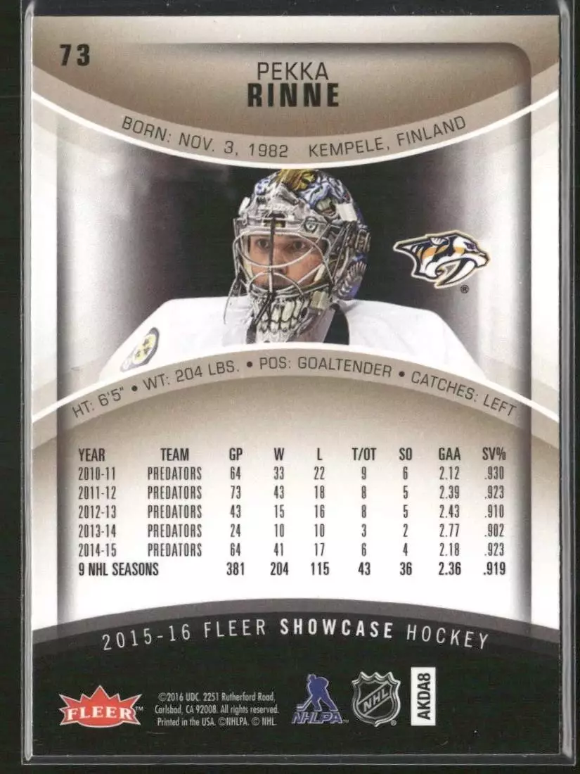 2015-16 Fleer Showcase #73 Pekka Rinne 1