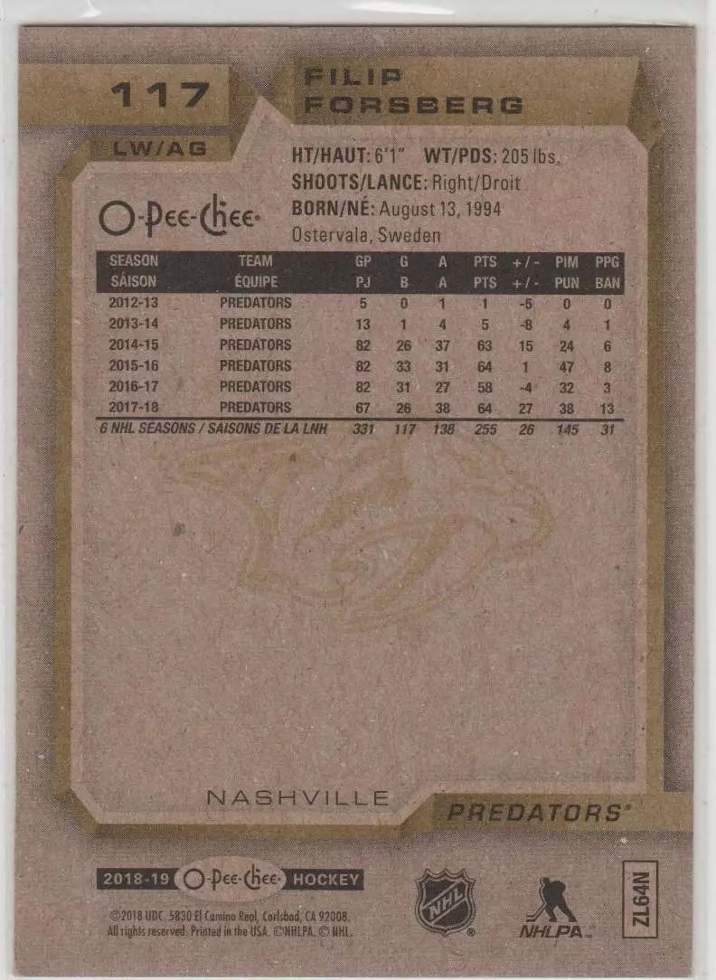 2018-19 O-Pee-Chee #117 Filip Forsberg 1