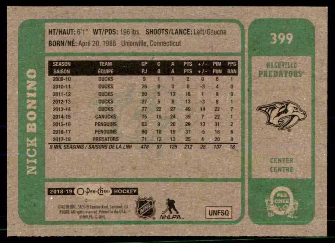 2018-19 O-Pee-Chee Retro #399 Nick Bonino 1