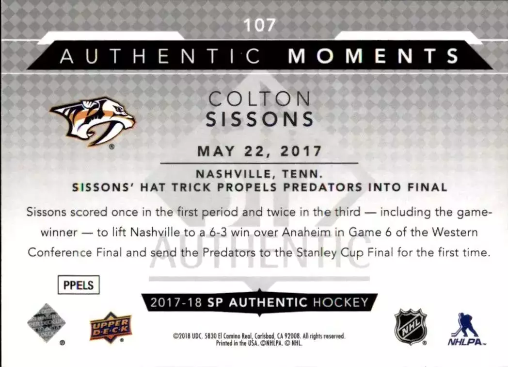 2017-18 SP Authentic #107 Colton Sissons AM 1
