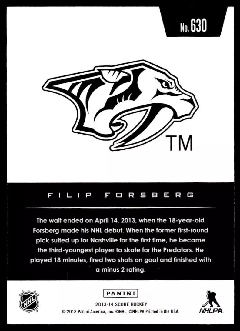 2013-14 Score #630 Filip Forsberg HR RC 1