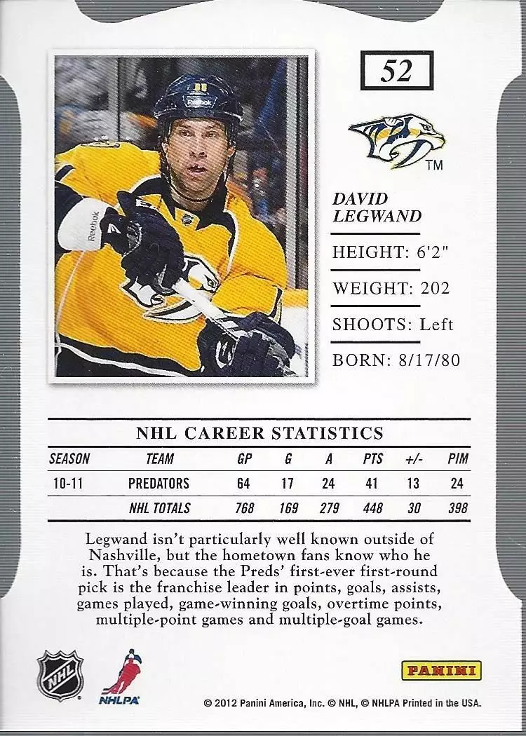 2011-12 Elite Aspirations #52 David Legwand 1