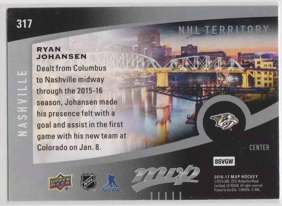 2016-17 Upper Deck MVP #317 Ryan Johansen NHLT 1